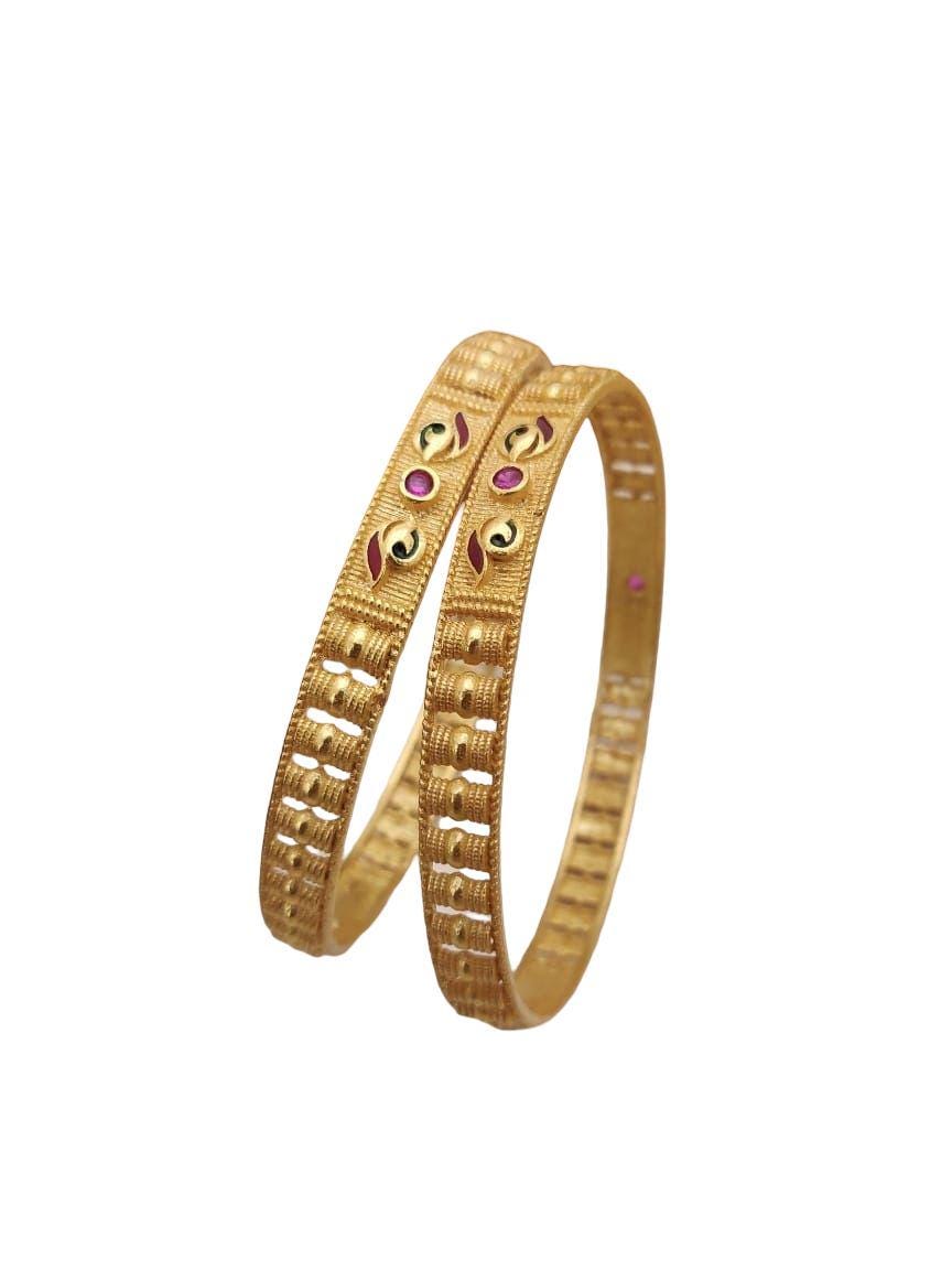 Traditional Indian Kada Bangle | Micro Gold Finish with Ruby Stones | Size 26 & 28 - Image 1