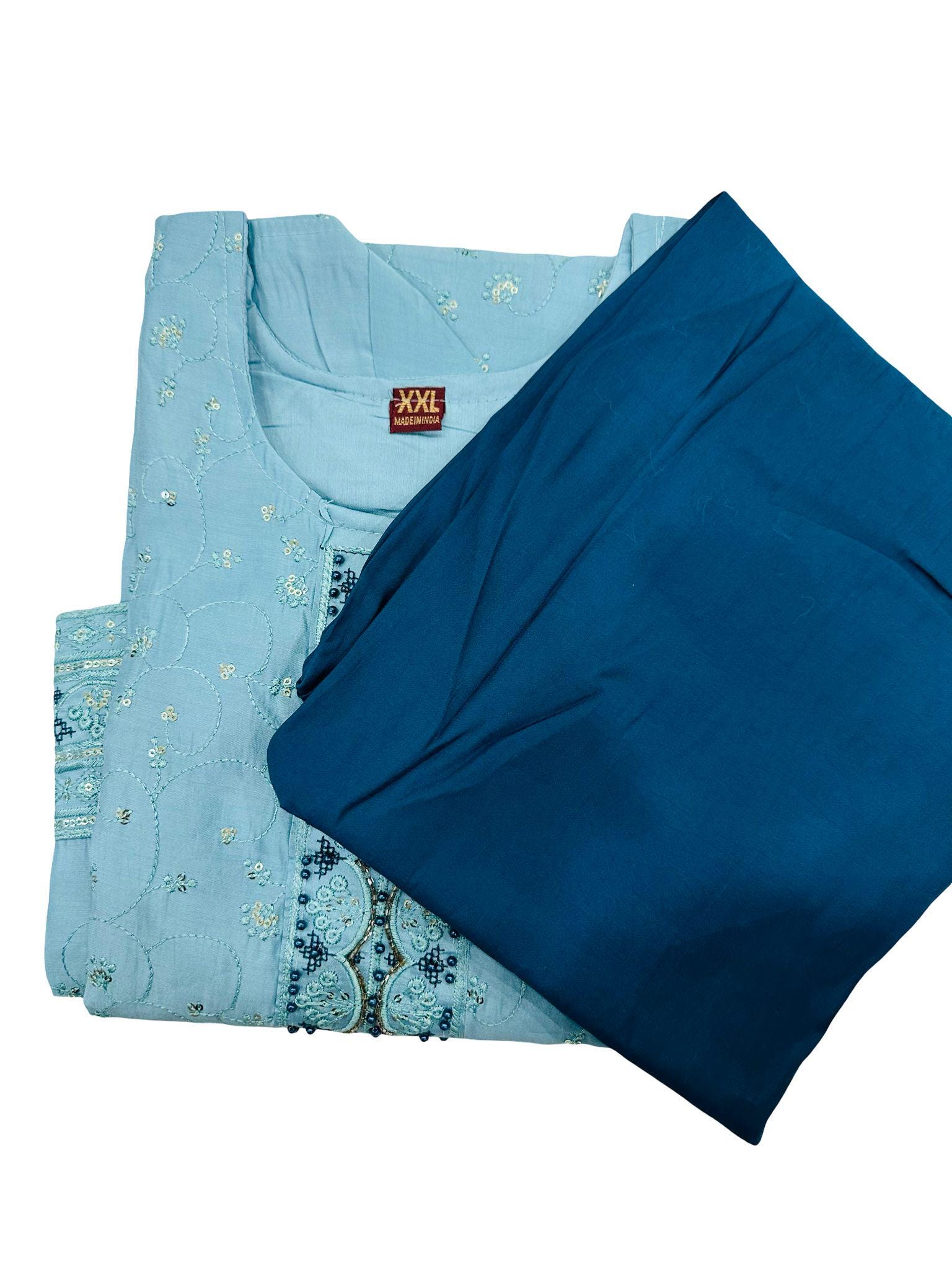 Sky Blue Embroidered Shalwar Kameez | Pakistani 3-Piece Suit - Image 4