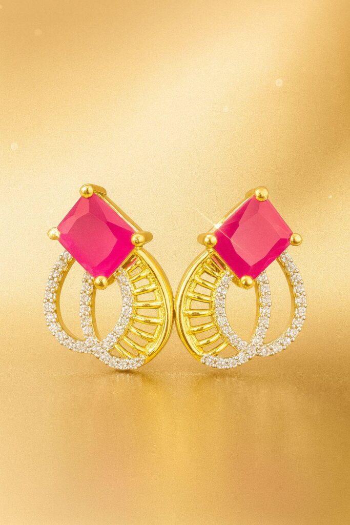 Ruby Chain and Earrings Set: Gold Plated Imitation Jewelry