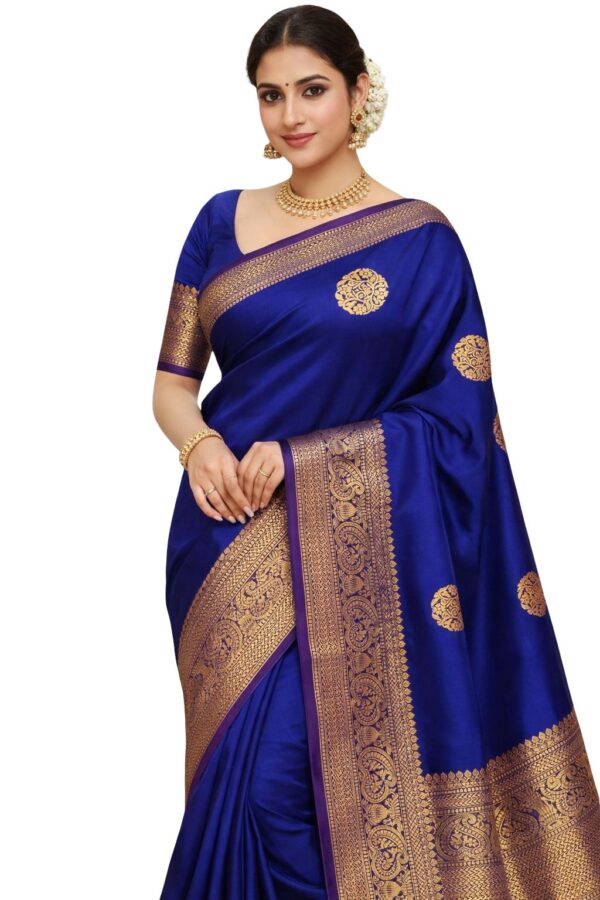 Warm Silk Saree with Zari Border, Kanjeevaram Style - Rani Pink, Sky Blue, Navy Blue, Maroon, Purple Variations