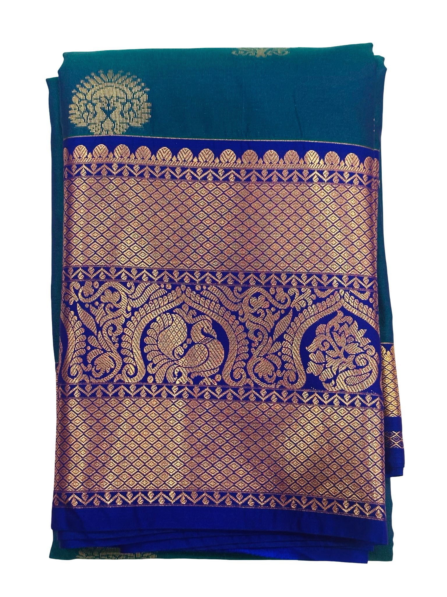 Peacock Green Kanchipuram Semi Silk Saree with Purple Border, Buttery Soft Silk Saree, Rich Zari Pallu, Traditional South, Festive Wear - Image 4