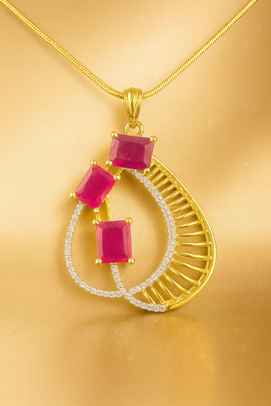 Ruby Chain and Earrings Set: Gold Plated Imitation Jewelry - Image 2