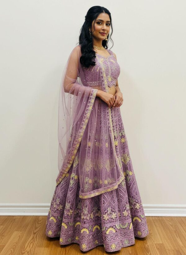 Dark Lavender Embroidered Mirror Work Lehenga Set • Heavy Work Skirt Blouse Dupatta