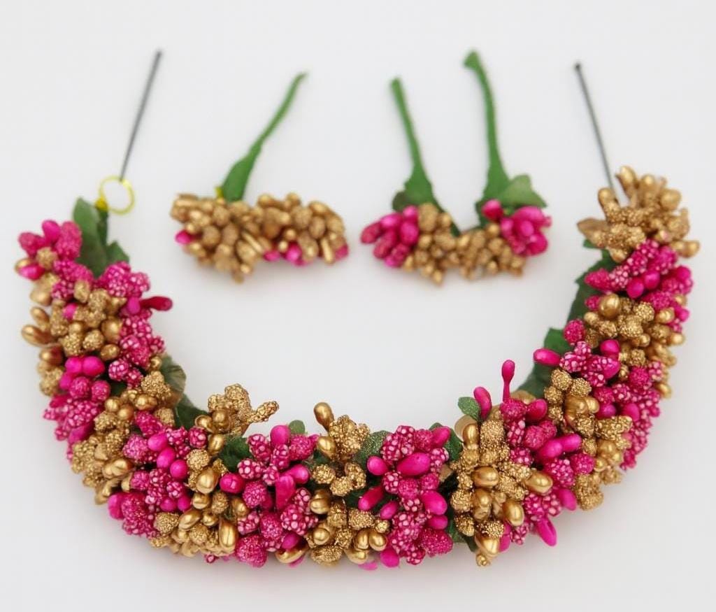 Bridal Floral Hair Bun with Beads: Indian Wedding Accessory - Image 6