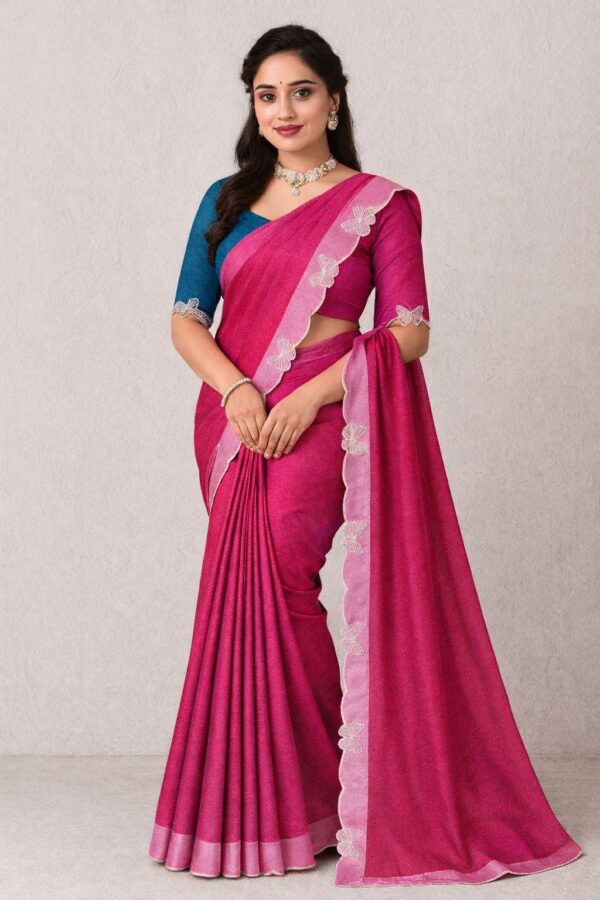 Space Silk Saree | Stone Bow Border, Party Wear with Unstitched Blouse