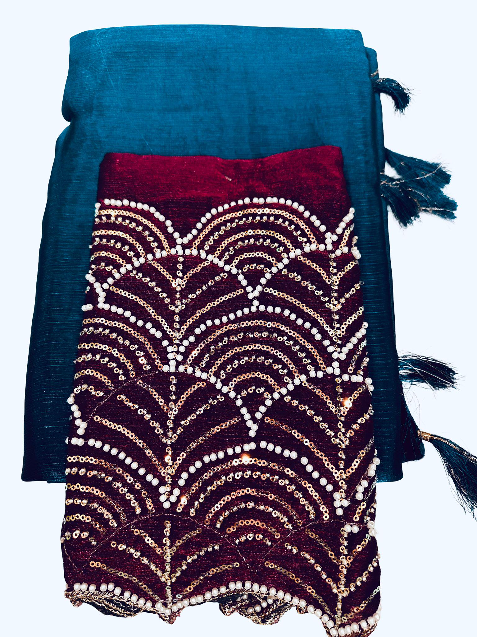 Space Silk Saree with Bead Work Blouse | Indian Wedding Attire - Image 6