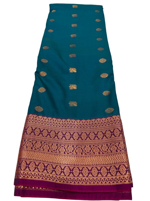 Teal Kanchipuram Semi Silk Saree Pink Zari Border Rich Pallu Traditional South Indian Wedding Saree Party Wear - Image 3