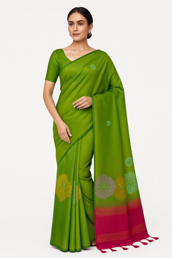 Soft Silk Saree with Zari and Blouse - Image 4
