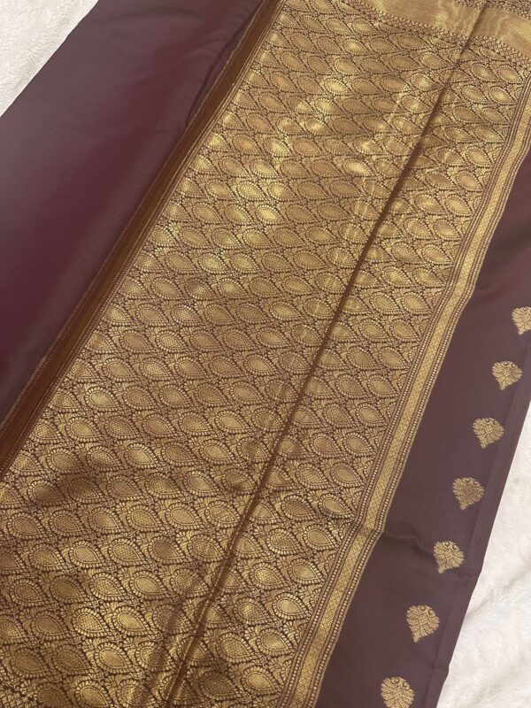 Dark Brown Kanchipuram Soft Silk Saree, Rich Zari Pallu Saree, Traditional South, Temple Border Silk Saree, Festive Party Wear - Image 4