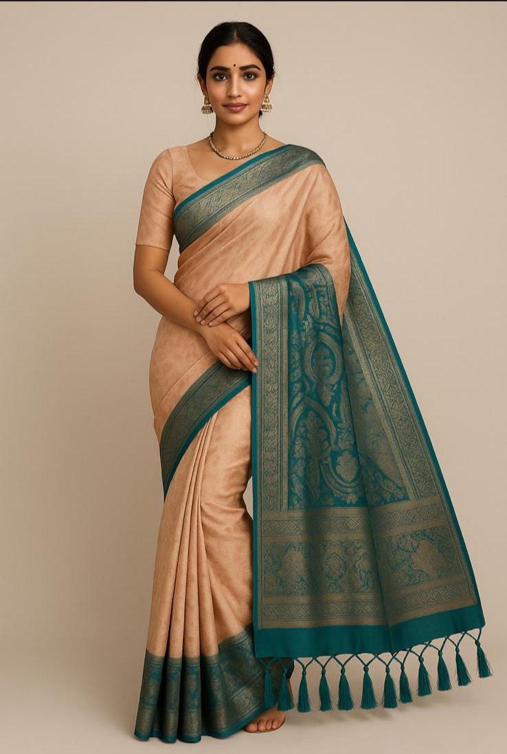 Soft Silk Saree with Zari and Blouse - Image 1