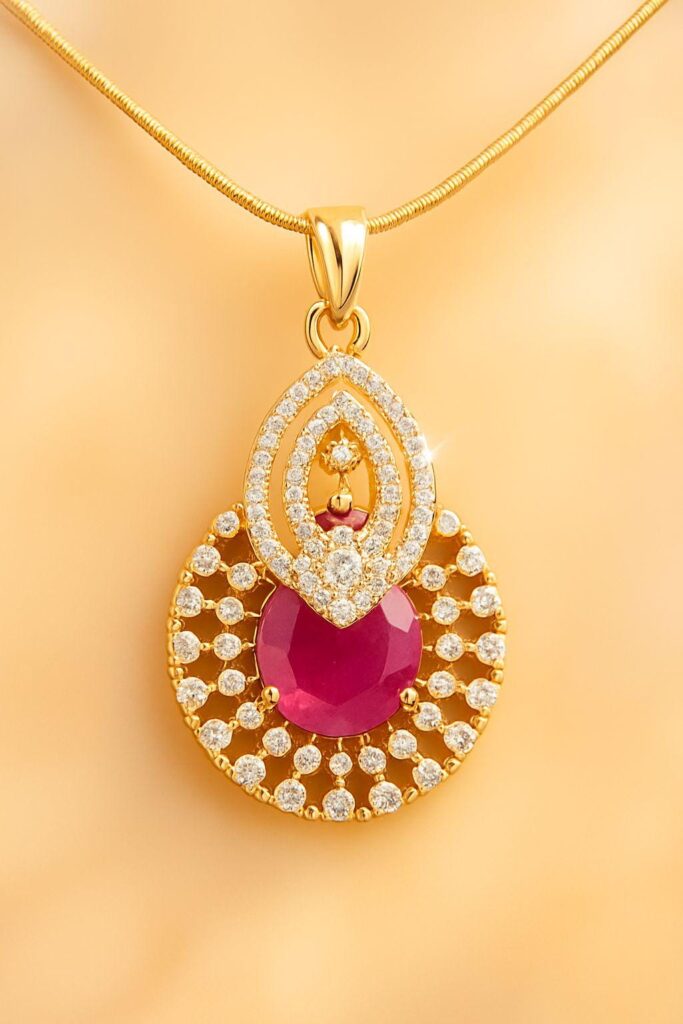 Ruby Chain and Earrings Set: Gold Plated Imitation Jewelry