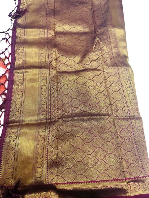 Kanchipuram Soft Silk Saree Orange with Maroon Retta Petta Border | Rich Zari Pallu Saree | Traditional South | Festive Silk Saree - Image 3