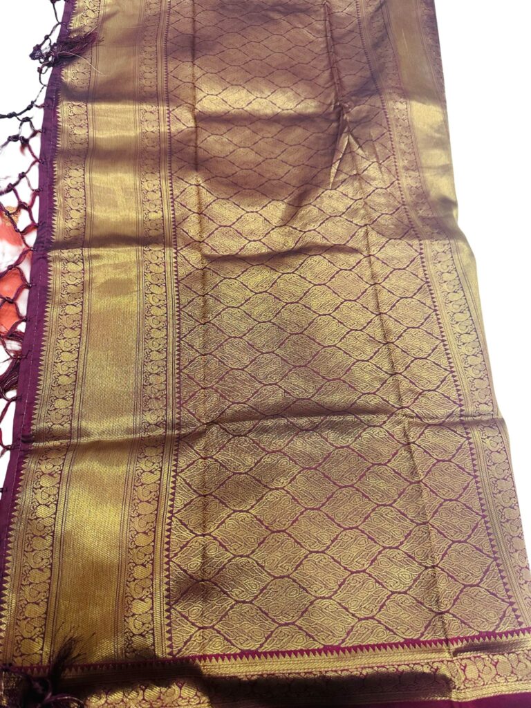 Kanchipuram Soft Silk Saree Orange with Maroon Retta Petta Border | Rich Zari Pallu Saree | Traditional South | Festive Silk Saree