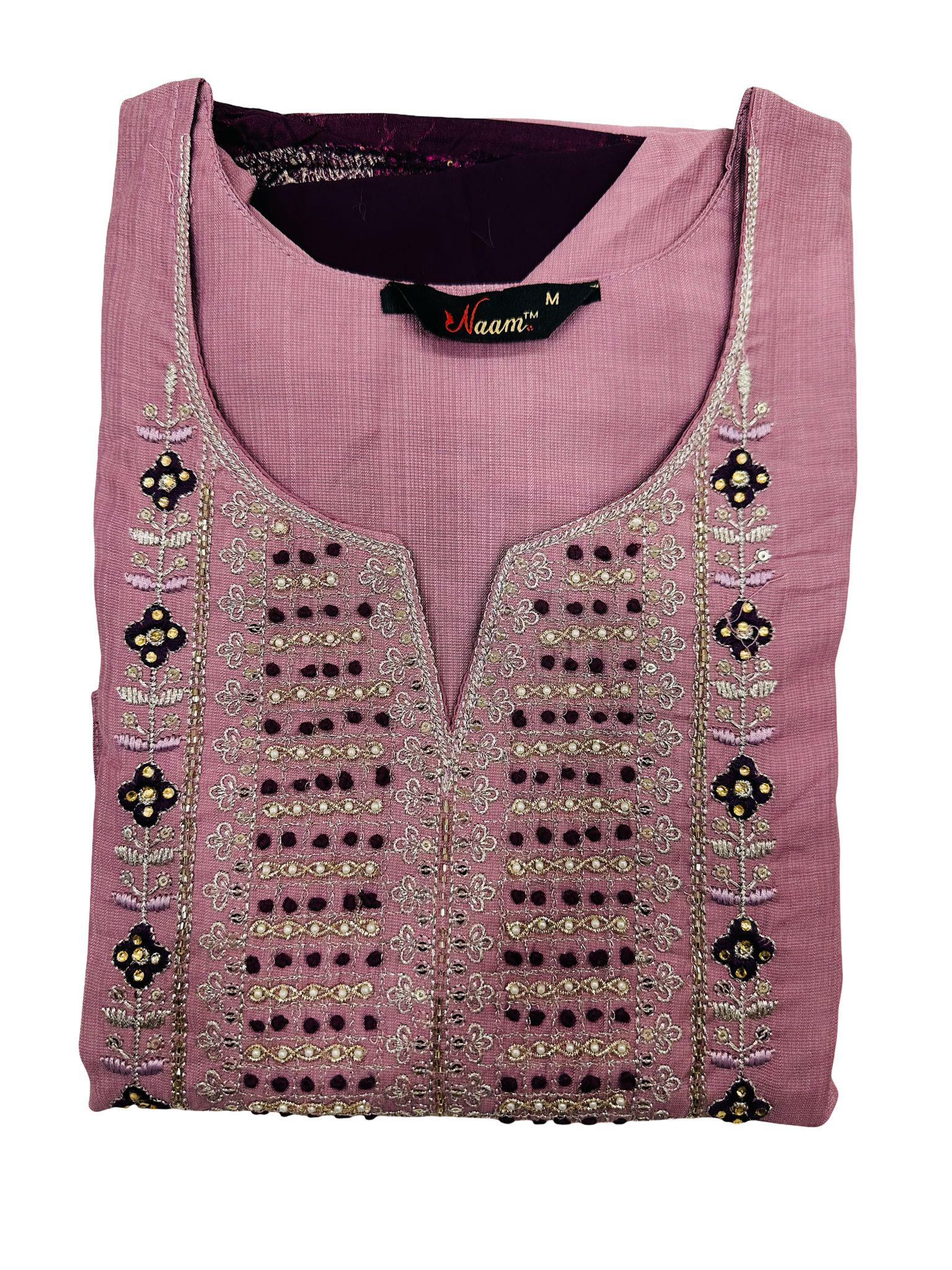Embroidered Kurta Shalwar Dupatta Set | Onion Pink & Purple Party Wear - Image 2