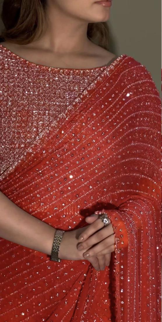 Heavy Georgette Saree | 5MM Sequins & Multi Embroidery | Party Wear With Blouse