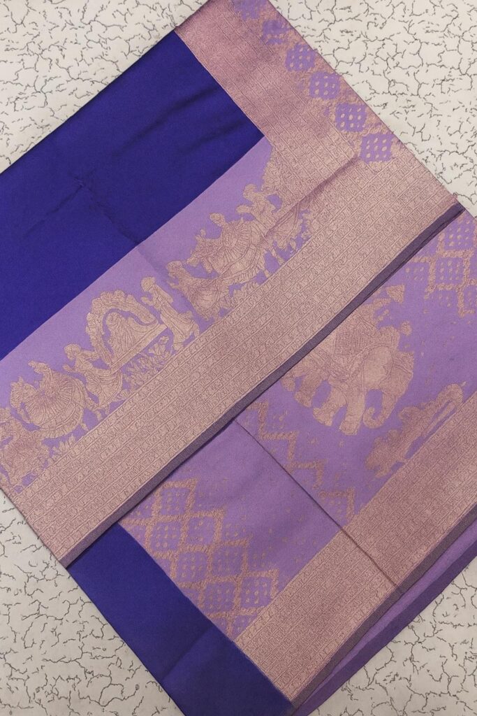 Kanchipuram Semi Silk Saree with Zari Border | Wedding & Festive Wear | Unstitched Blouse Included