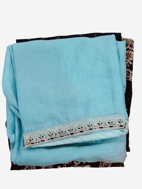 Navy Embroidered Kurta Set | Sky Blue Dupatta Salwar Suit - Image 4