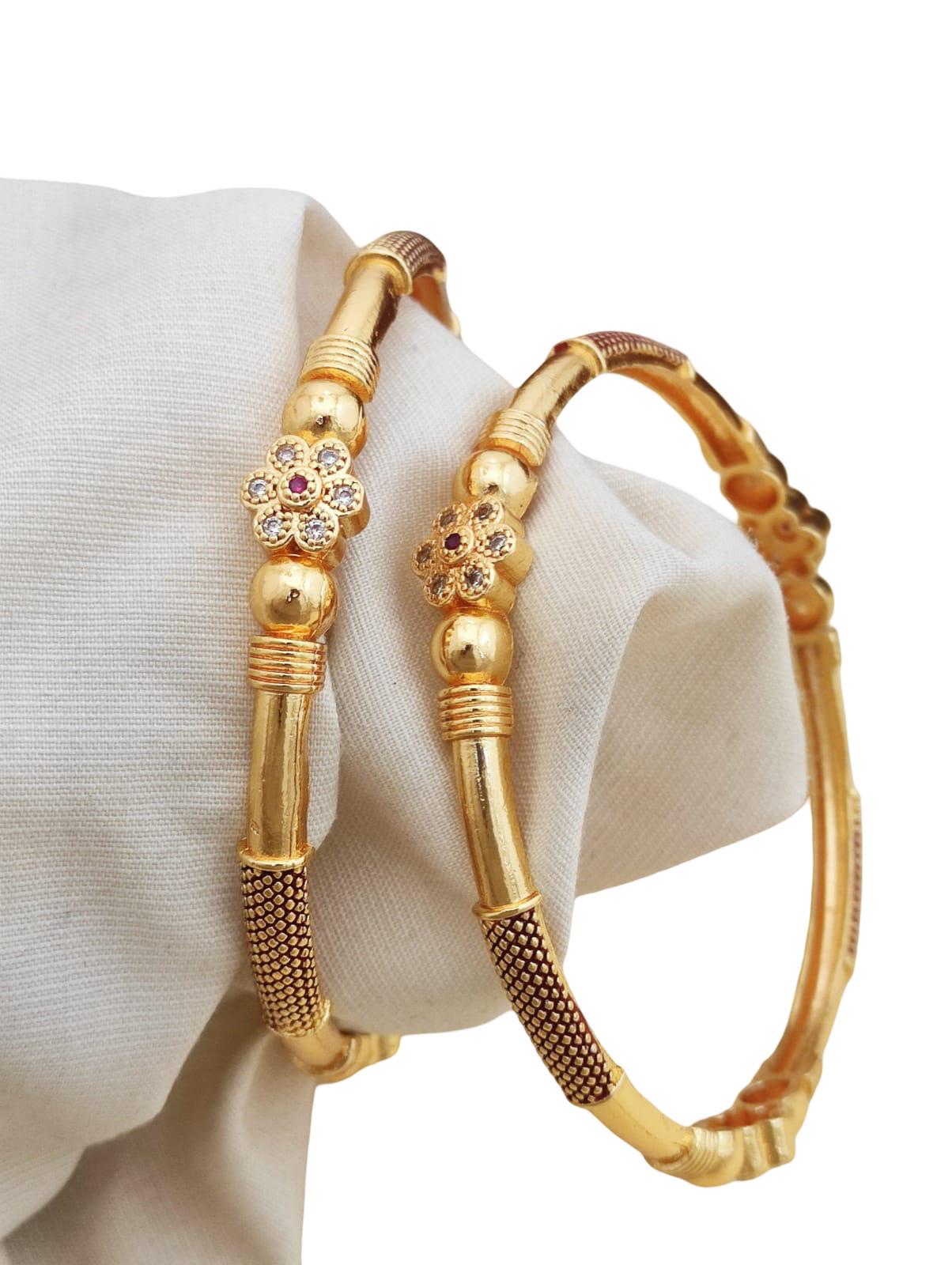 Micro gold plating Floral Kada Bangles | American Diamond Flower Bracelet | Size 24 and 28 - Image 1