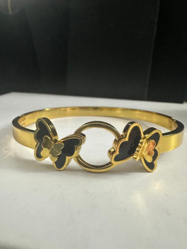 Gold & Rose Gold Plated Bracelet: Adjustable Bangle with Charms - Image 3