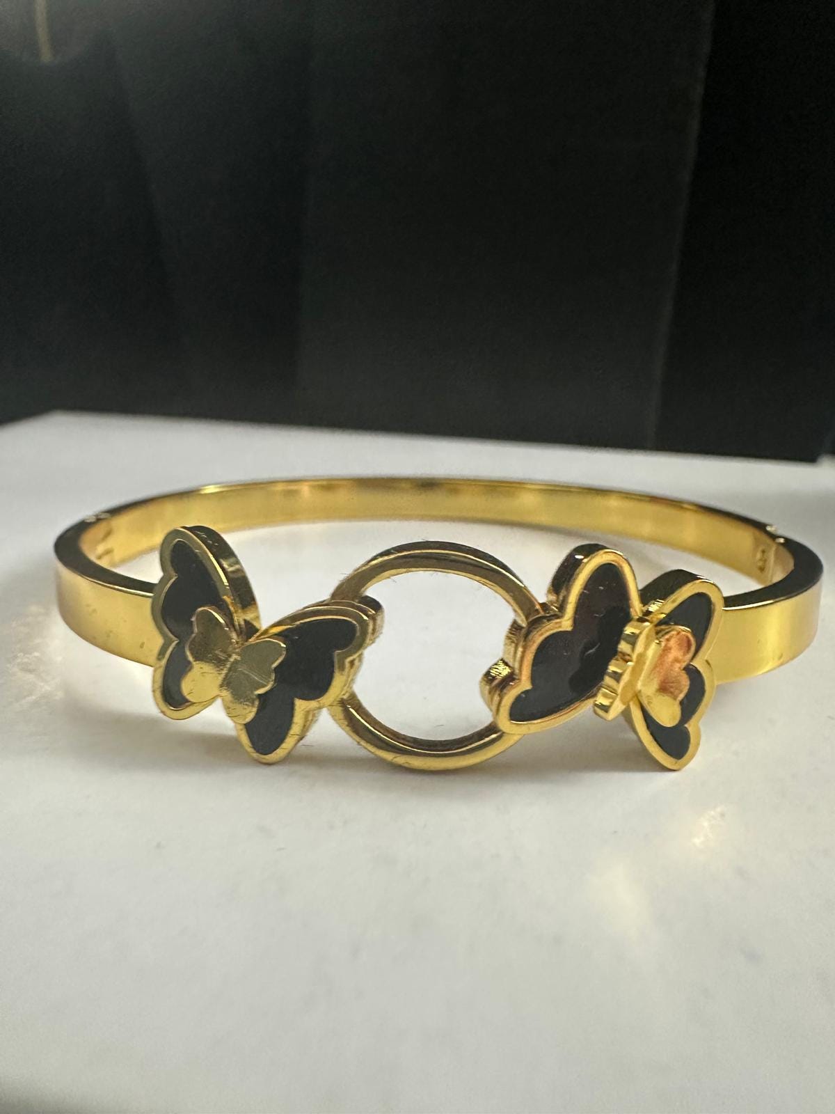 Gold & Rose Gold Plated Bracelet: Adjustable Bangle with Charms - Image 3