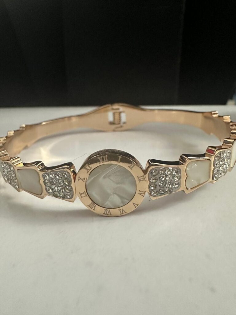 Gold & Rose Gold Plated Bracelet: Adjustable Bangle with Charms