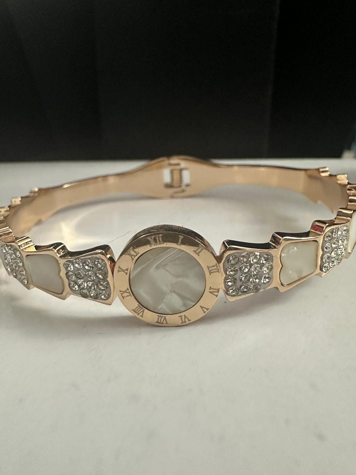 Gold & Rose Gold Plated Bracelet: Adjustable Bangle with Charms - Image 1