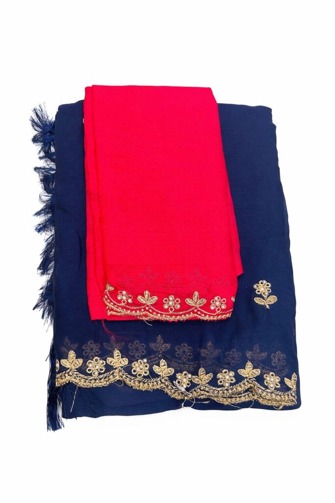 Chiffon Saree with Pearl Work Border | Designer Party Wear Saree | Lightweight Embroidered