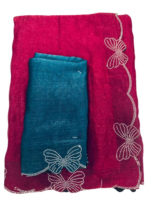 Space Silk Saree | Stone Bow Border, Party Wear with Unstitched Blouse - Image 2