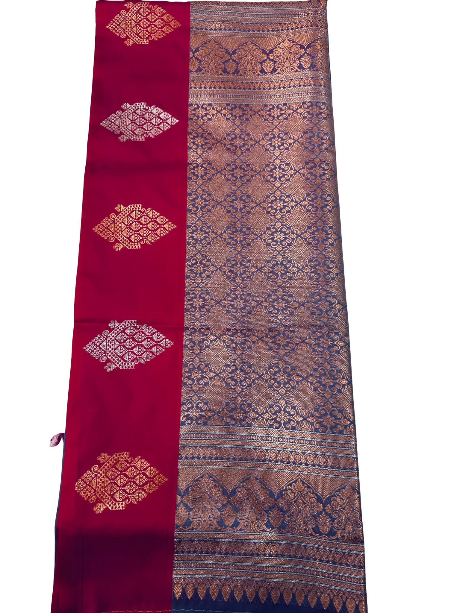 Dual Shade Prashanti Silk Saree Purple Red | Kanchipuram Style Copper Zari Saree | Traditional Soft Silk Saree | Festive Party Wear - Image 3