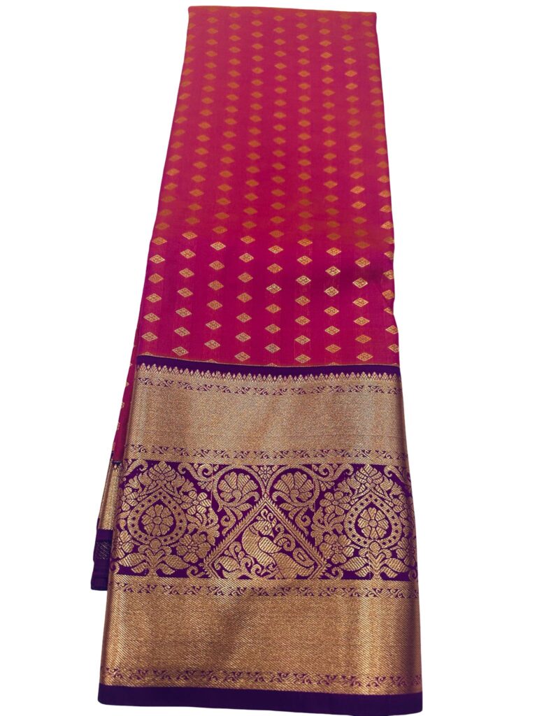 Premium Kanchipuram Semi Silk Saree Wine Pink | Kanchi Butta Saree with Rich Zari Border & Pallu | Festive Indian Gift