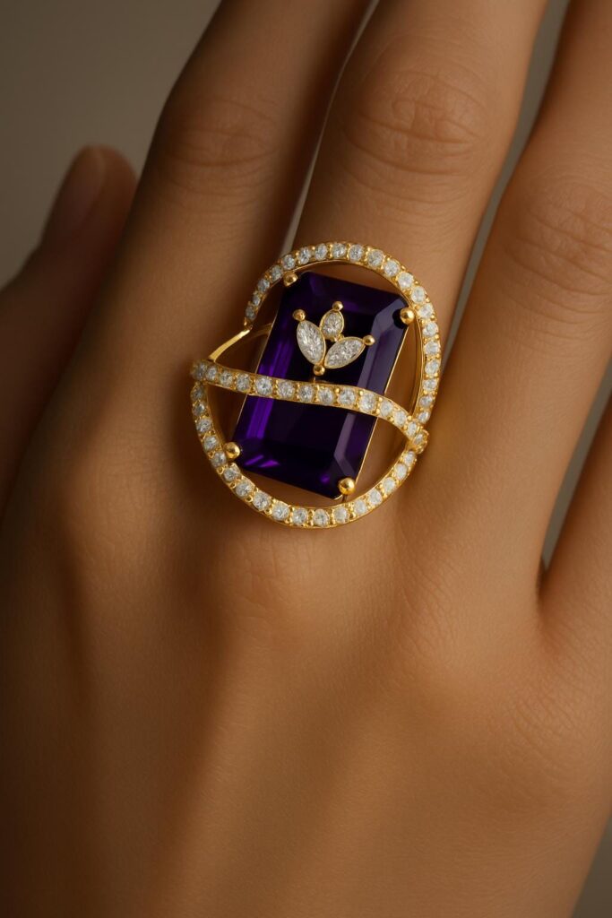 Crystal Frame adjustable Ring - Handcrafted Gemstone Beauty