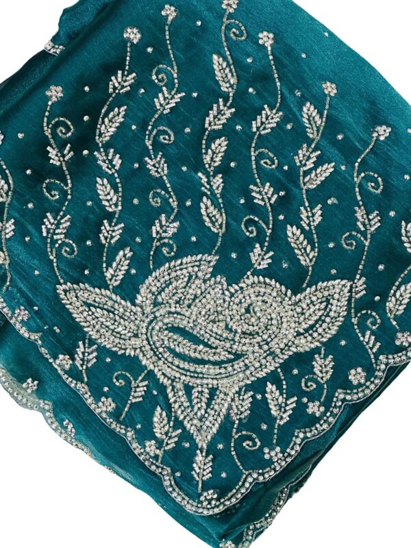 Party Wear Embellished saree with sequin Jarkhan Work | Teal blue & Skyblue - Image 3