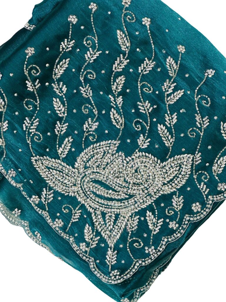 Party Wear Embellished saree with sequin Jarkhan Work | Teal blue & Skyblue