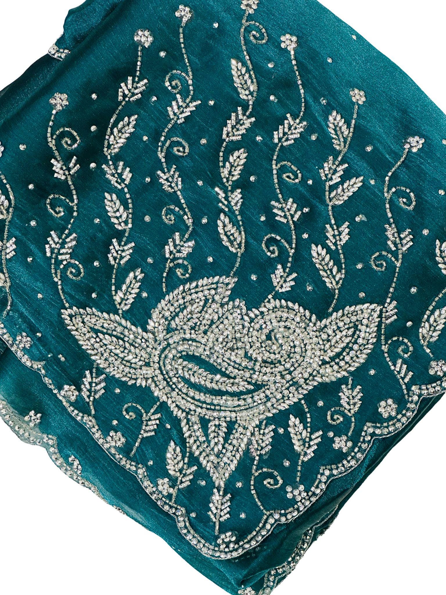 Party Wear Embellished saree with sequin Jarkhan Work | Teal blue & Skyblue - Image 3