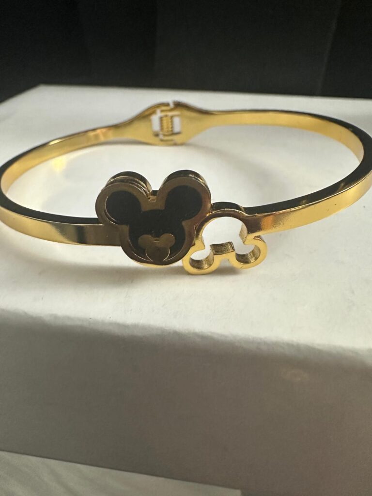 Gold & Rose Gold Plated Bracelet: Adjustable Bangle with Charms