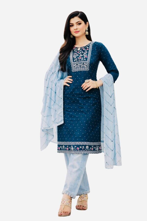 Navy Embroidered Kurta Set | Sky Blue Dupatta Salwar Suit