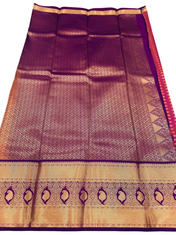 Premium Kanchipuram Semi Silk Saree Wine Pink | Kanchi Butta Saree with Rich Zari Border & Pallu | Festive Indian Gift - Image 4