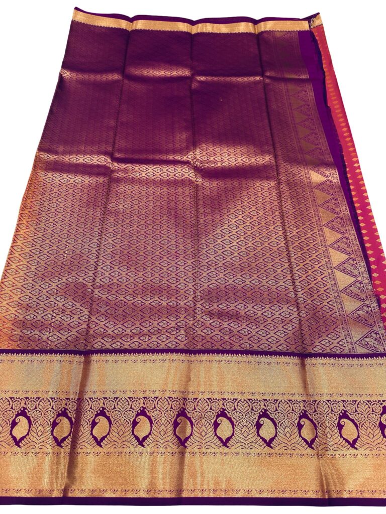 Premium Kanchipuram Semi Silk Saree Wine Pink | Kanchi Butta Saree with Rich Zari Border & Pallu | Festive Indian Gift