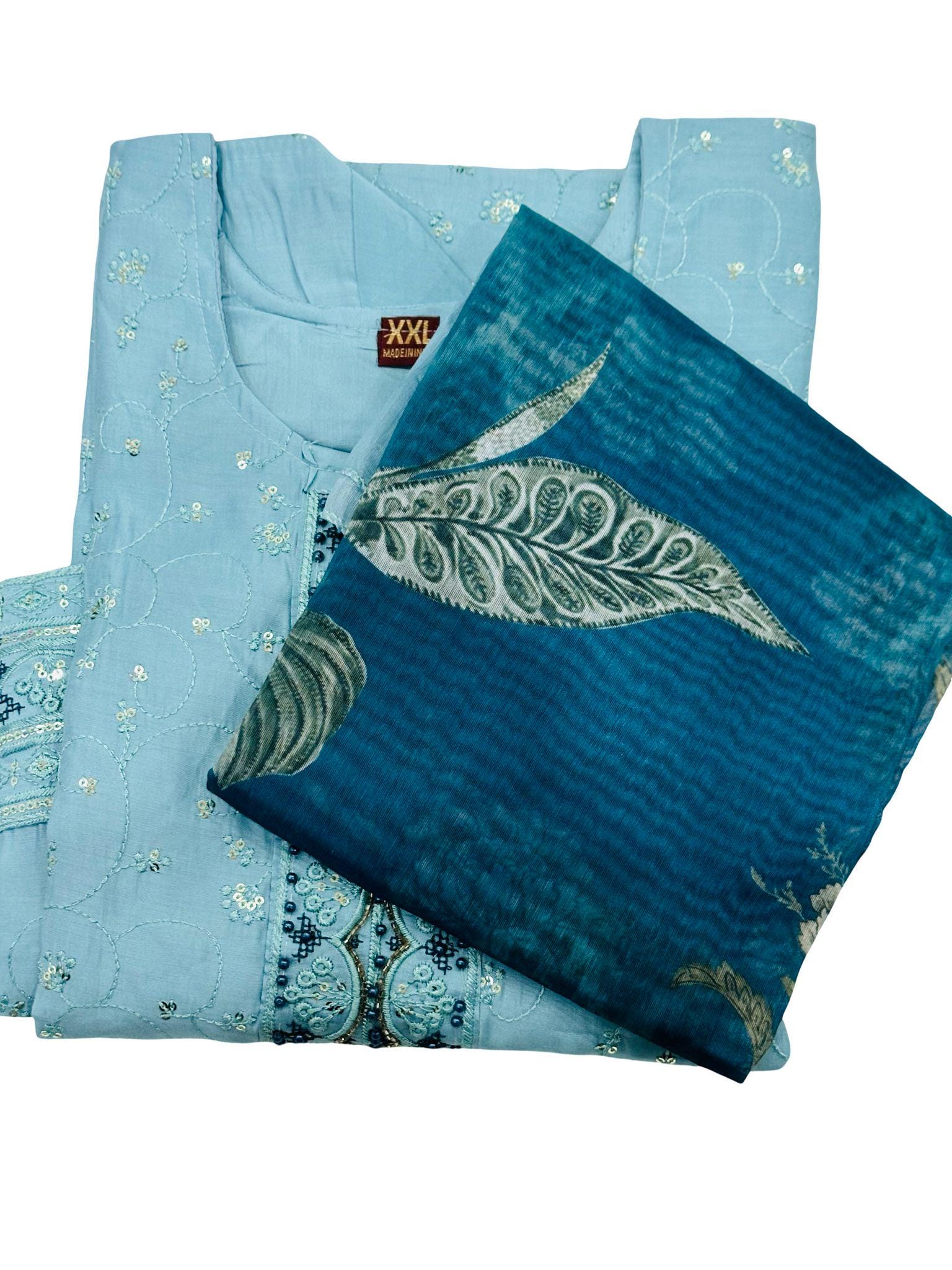 Sky Blue Embroidered Shalwar Kameez | Pakistani 3-Piece Suit - Image 3