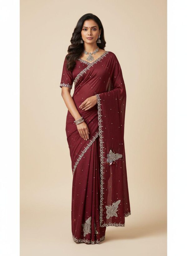 Designer saree with original Stone and Beads Work • Heavy Embroidery Border