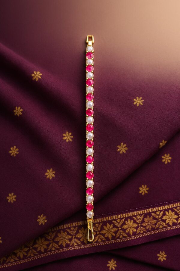 CZ Diamond & Ruby Bracelet | Gold Plated Floral Design - Image 3