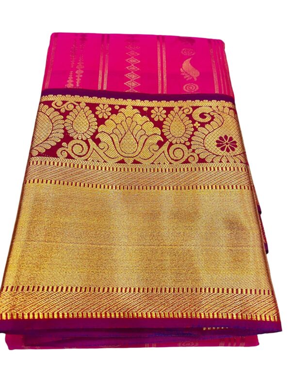 Kanchipuram Semi Silk Saree Pink | Hot Pink Wedding Saree with Rich Zari Border | Traditional South Indian | Bridal Party Wear - Image 4