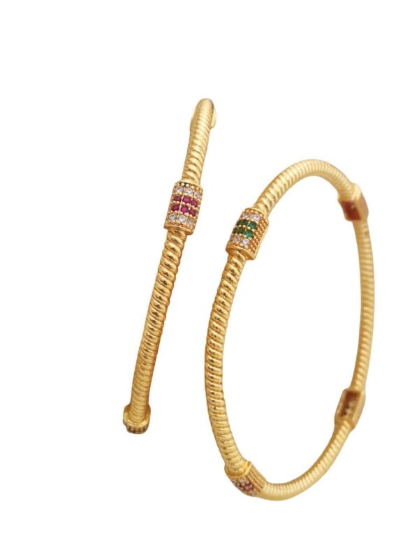 Micro Gold plated Kada Bangles with Ruby & Emerald Stone Accents | Size 26 and 28