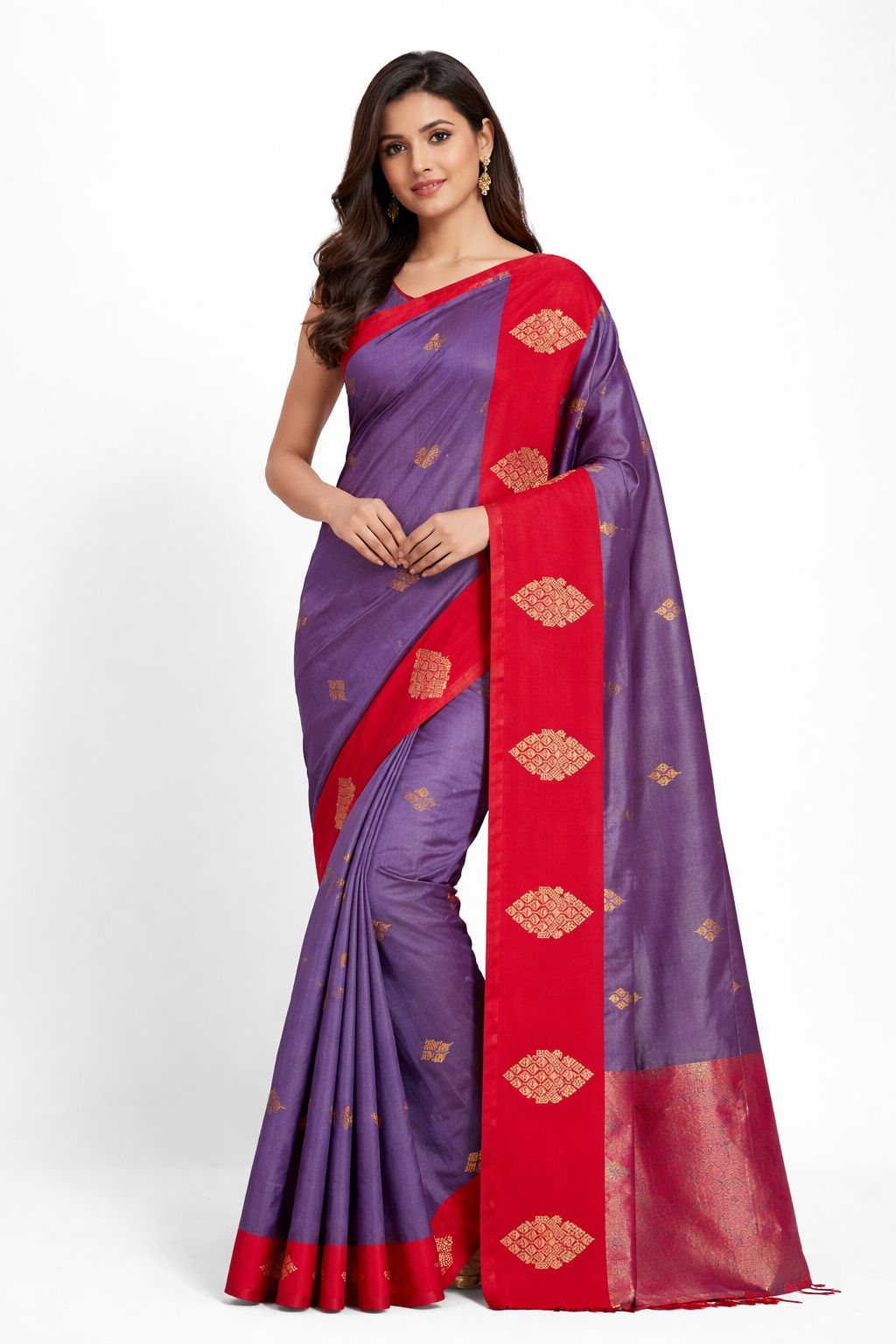 Dual Shade Prashanti Silk Saree Purple Red | Kanchipuram Style Copper Zari Saree | Traditional Soft Silk Saree | Festive Party Wear - Image 1