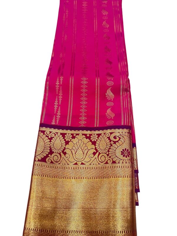 Kanchipuram Semi Silk Saree Pink | Hot Pink Wedding Saree with Rich Zari Border | Traditional South Indian | Bridal Party Wear - Image 2