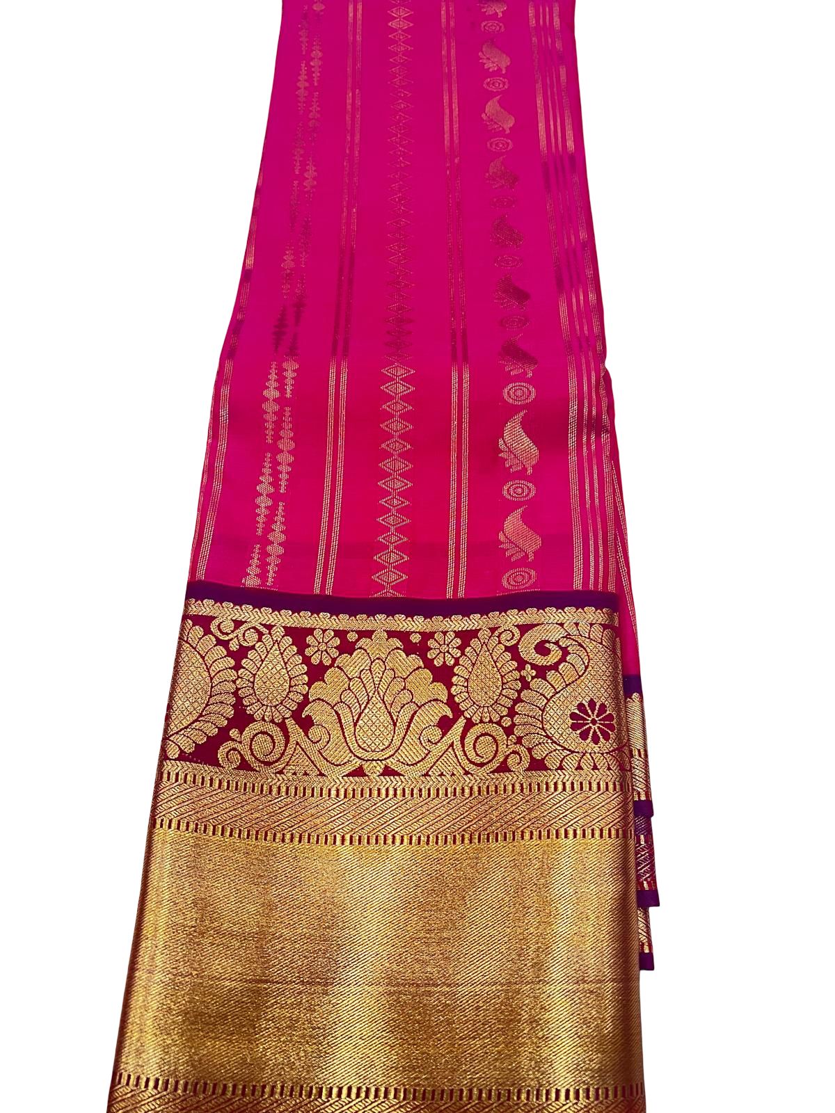 Kanchipuram Semi Silk Saree Pink | Hot Pink Wedding Saree with Rich Zari Border | Traditional South Indian | Bridal Party Wear - Image 2
