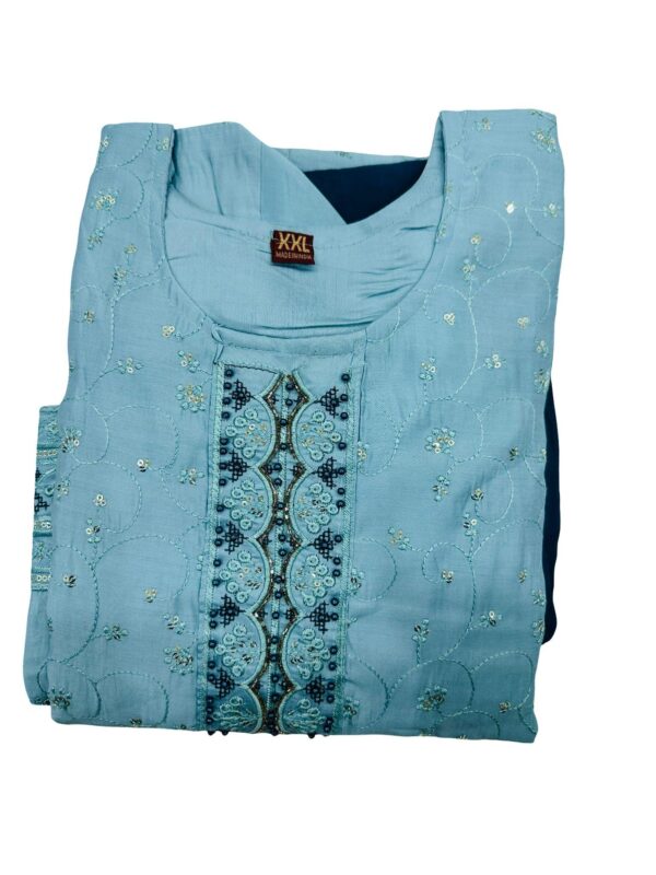 Sky Blue Embroidered Shalwar Kameez | Pakistani 3-Piece Suit - Image 2