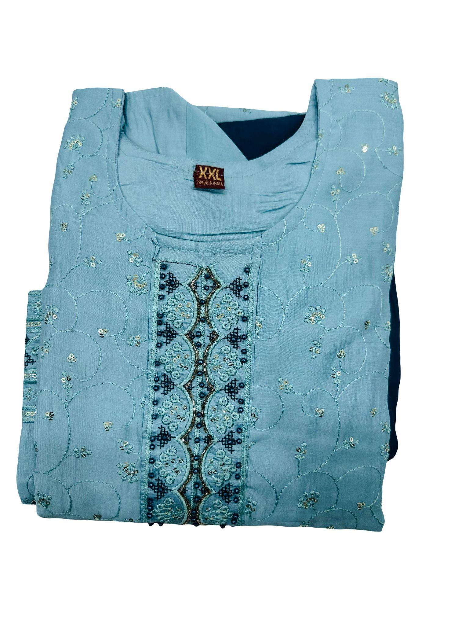 Sky Blue Embroidered Shalwar Kameez | Pakistani 3-Piece Suit - Image 2
