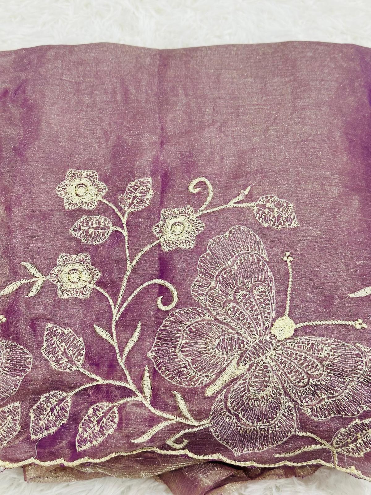 Dual Tone Georgette Saree • Butterfly Embroidery Work • Soft Party Wear • Lightweight Saree • Wedding Gift - Image 2