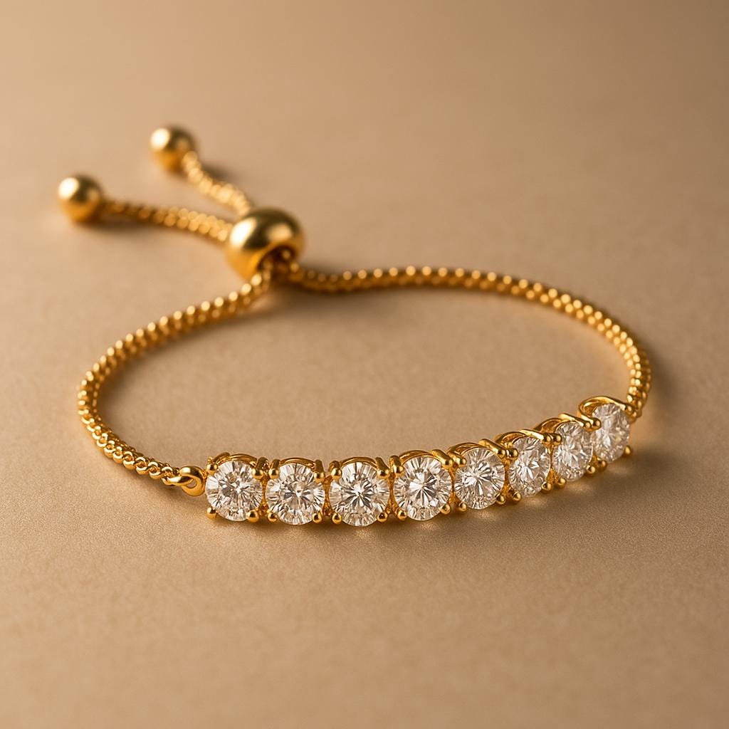 CZ Diamond & Ruby Bracelet | Gold Plated Floral Design - Image 2